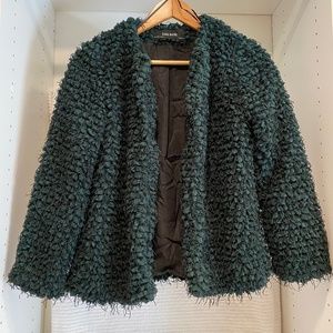 Fluffy Forest Green-Black Zara Cocktail Pea Coat